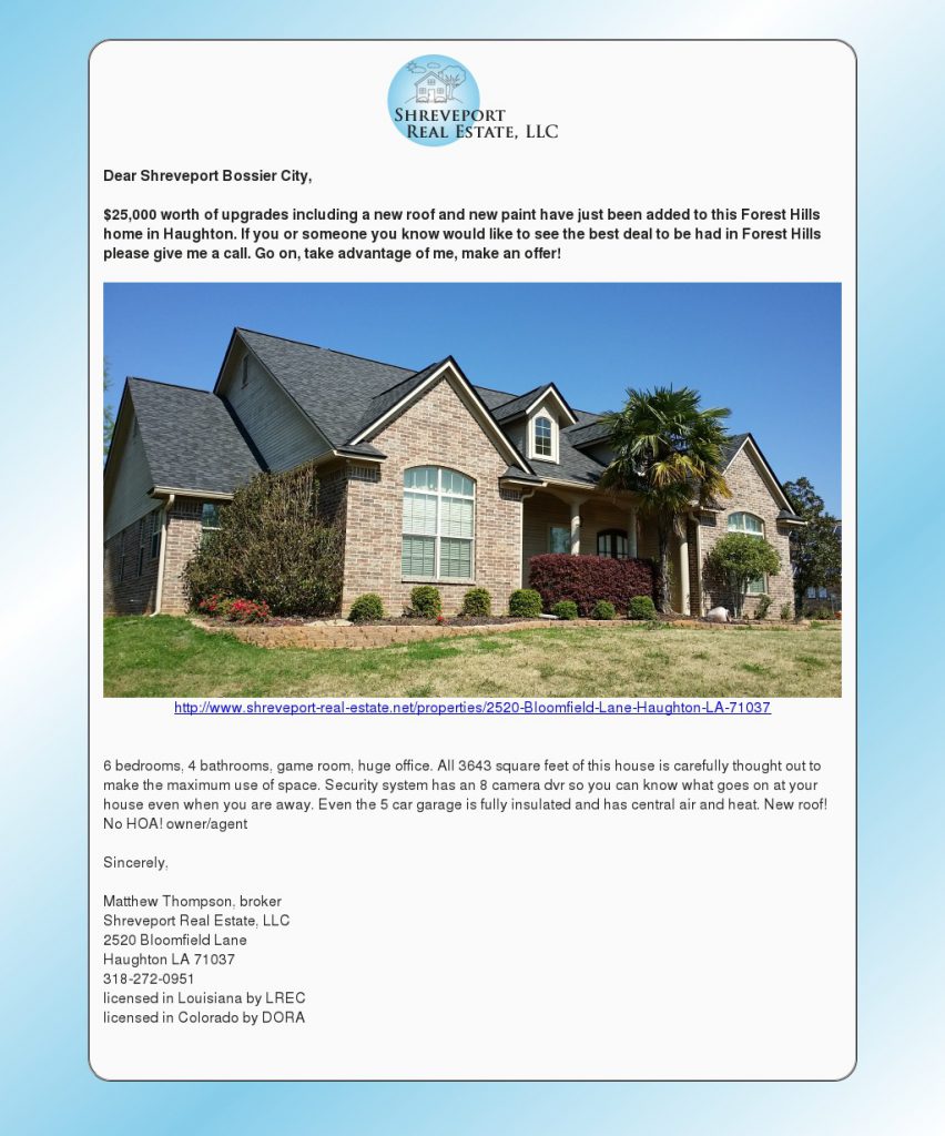 2520 Bloomfield Lane new roof flyer